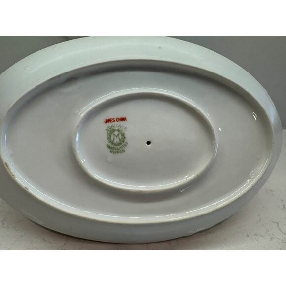 Noritake Handpainted Nippon Pink Floral Gold Graby Boat Dish - Picture 5 of 5